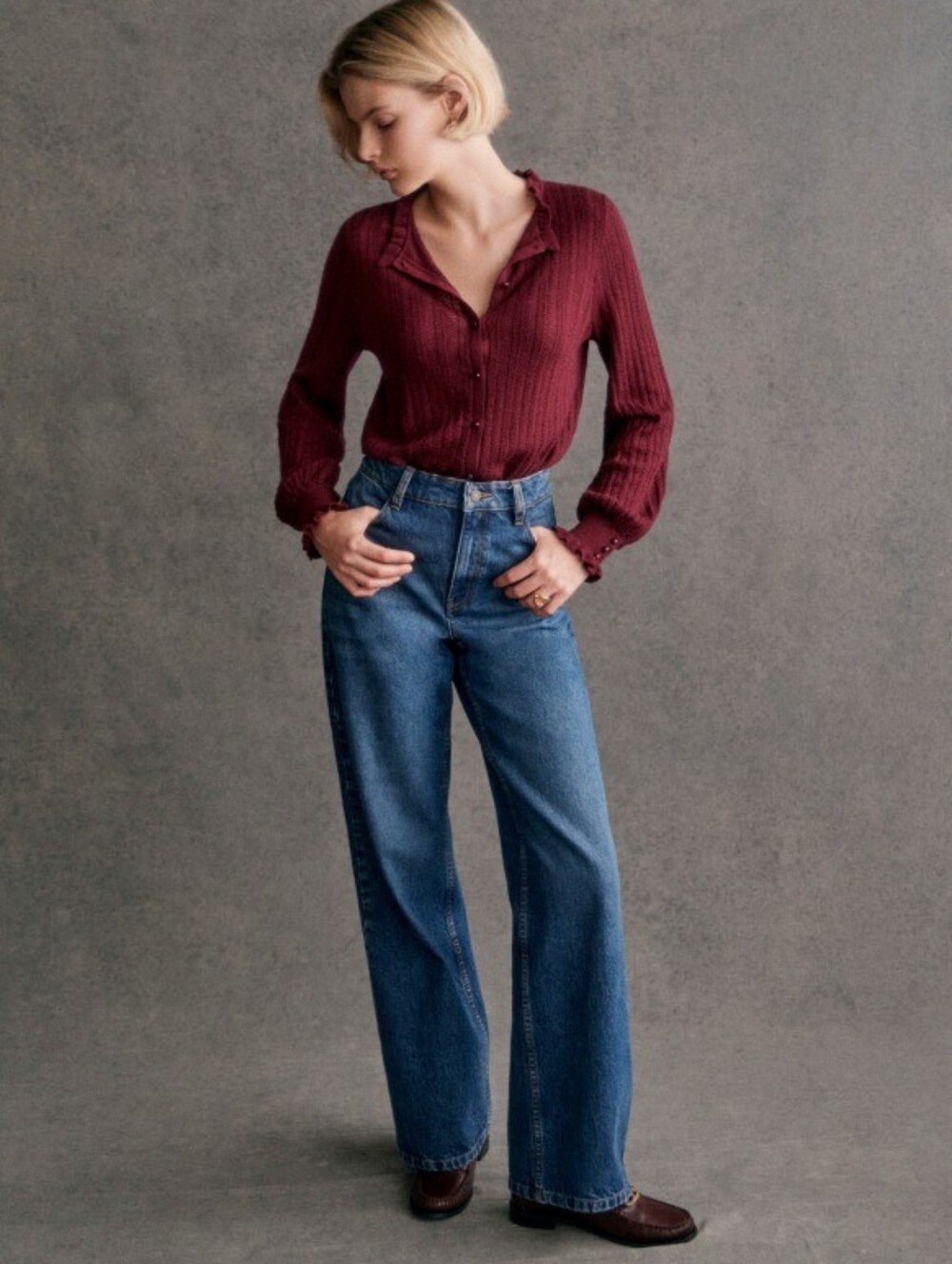 [Sezane] NWOT Louis Cardigan In Burgundy, Size M, 100% Merino Wool - Picture 11 of 11